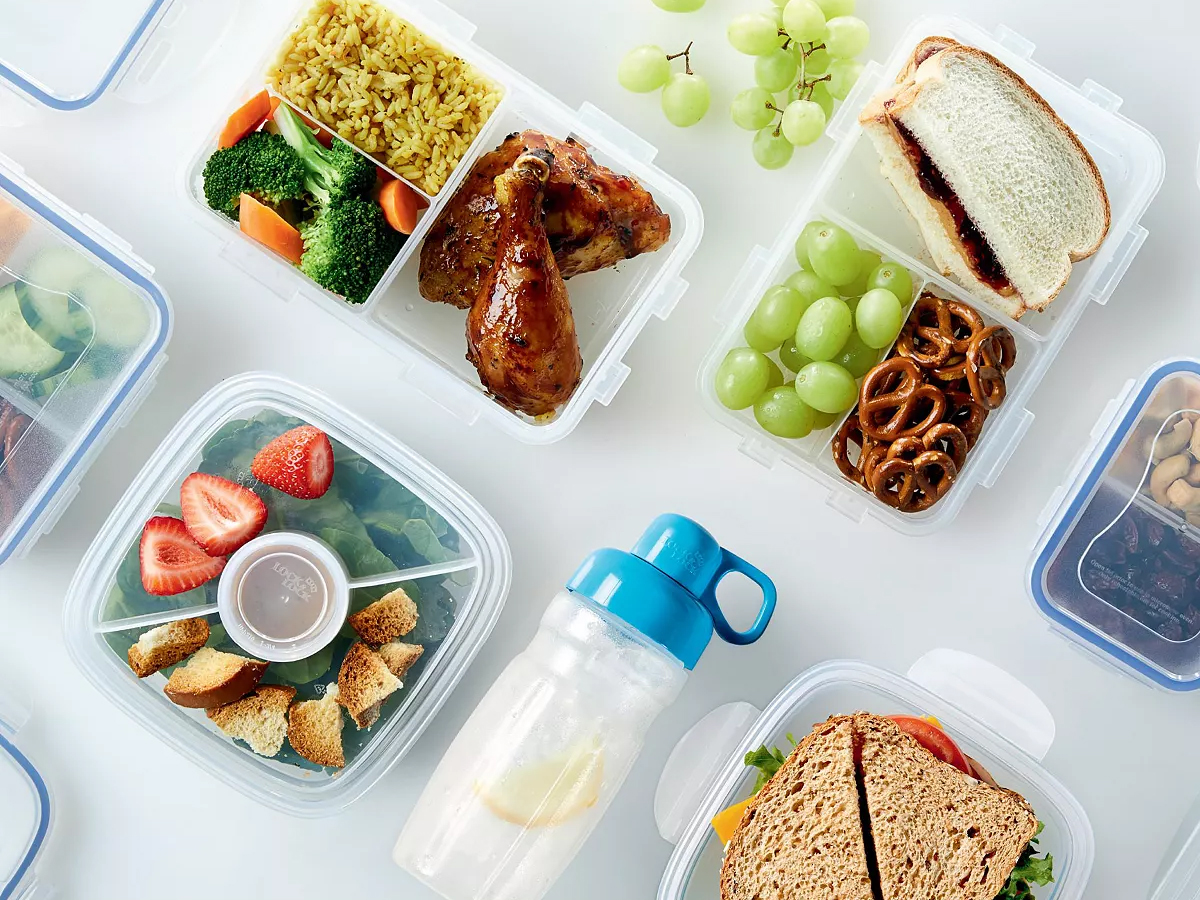 lock n lock food storage containers full of food on table