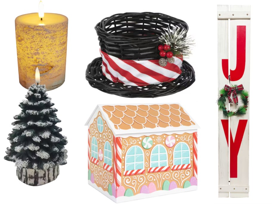 christmas candles decorative boxes and porch signs