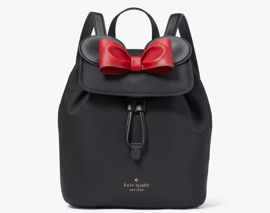 black backpack with mouse ears and red bow