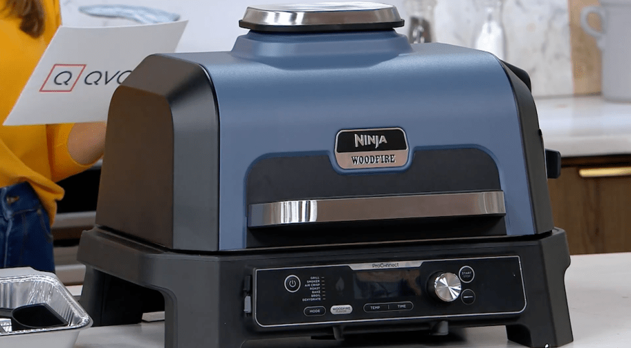 close up of ninja woodfire smoker and grill in blue