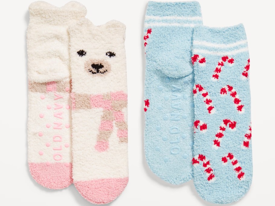 pink panda and candy cane cozy socks 