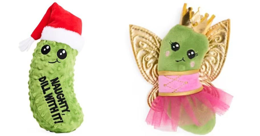 2 plush pickle pet toys