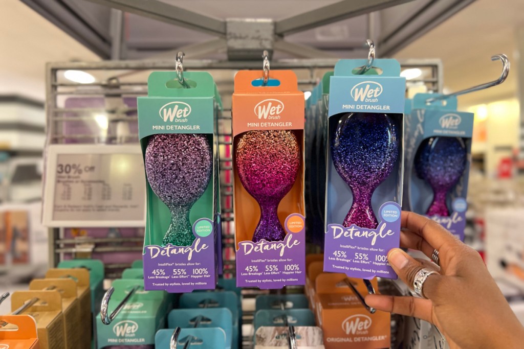 sparkly wet brush detanglers in boxes on display at kohls