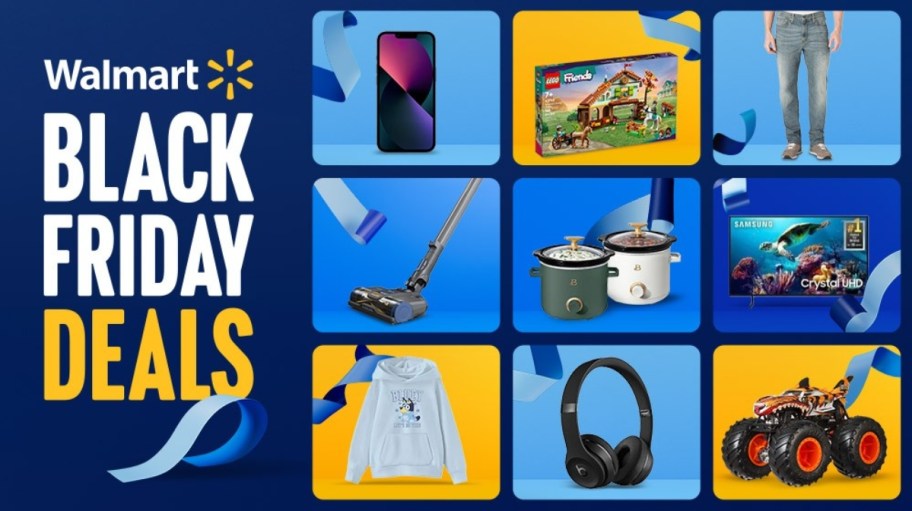 grid showing Walmart black Friday products on a blue background