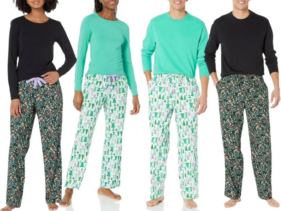 amazon essentials flannel pajamas in men's and women's