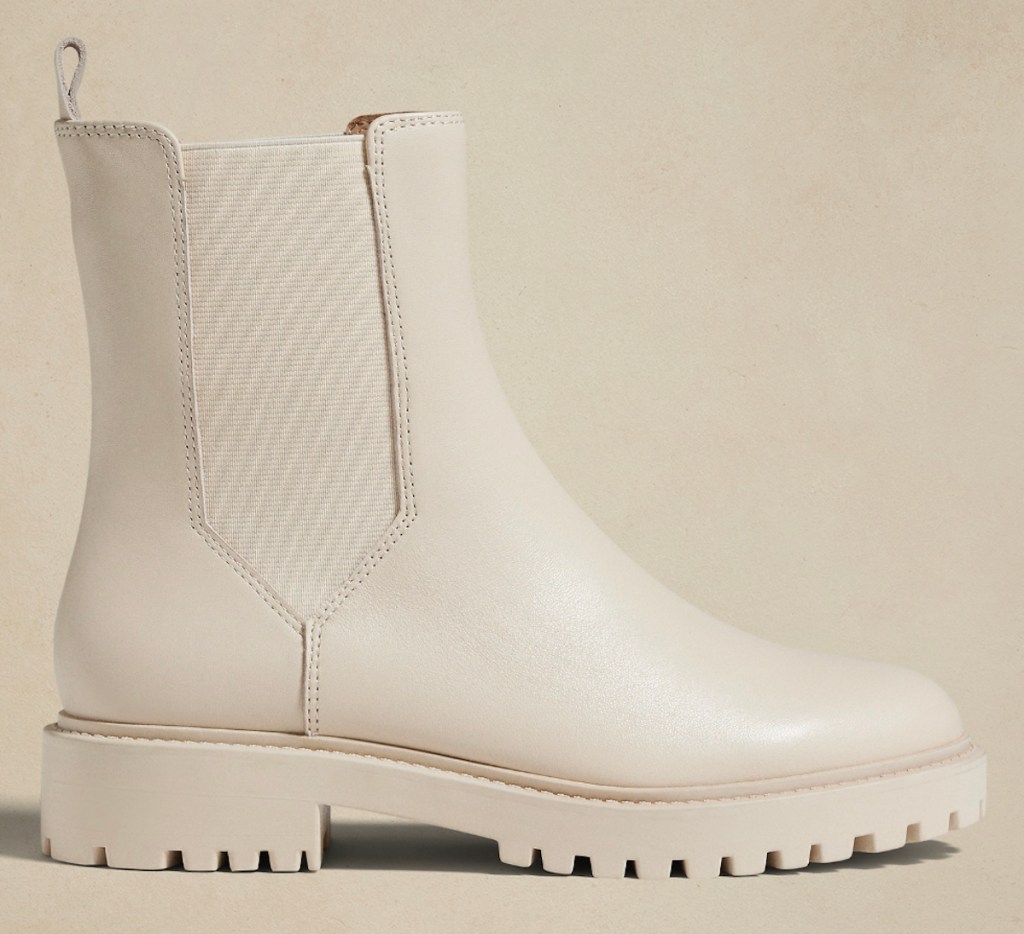 cream colored chelsea lug boot stock photo 