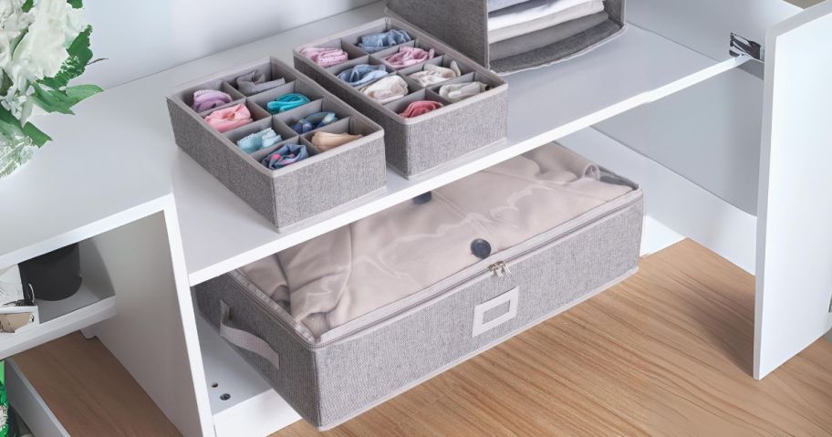 Better Homes & Gardens Underbed Storage & Drawer Organizer Set on shelves