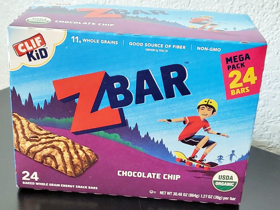 CLIF Kids Chocolate Chip Zbars 24-Pack box on table