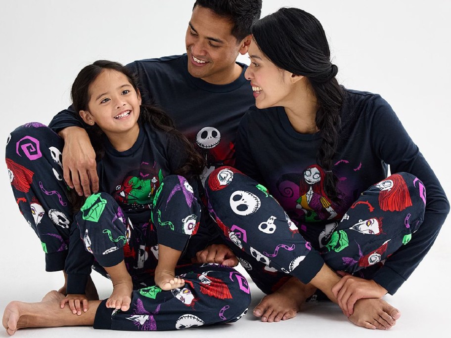 Family wearing Disney's The Nightmare Before Christmas Family Pajamas