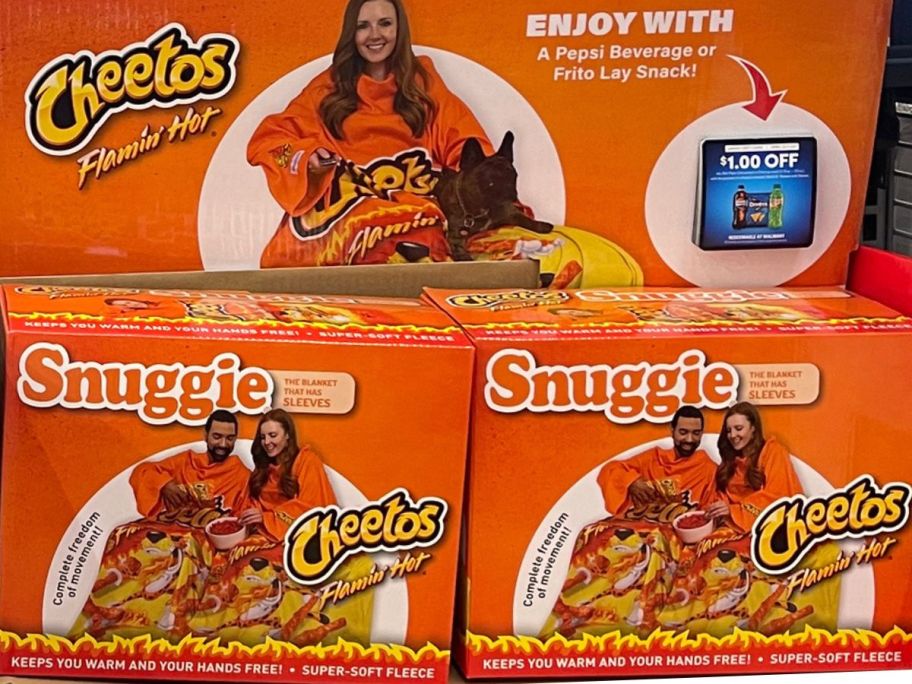 A display of Flamin Hot Cheetos Snuggies