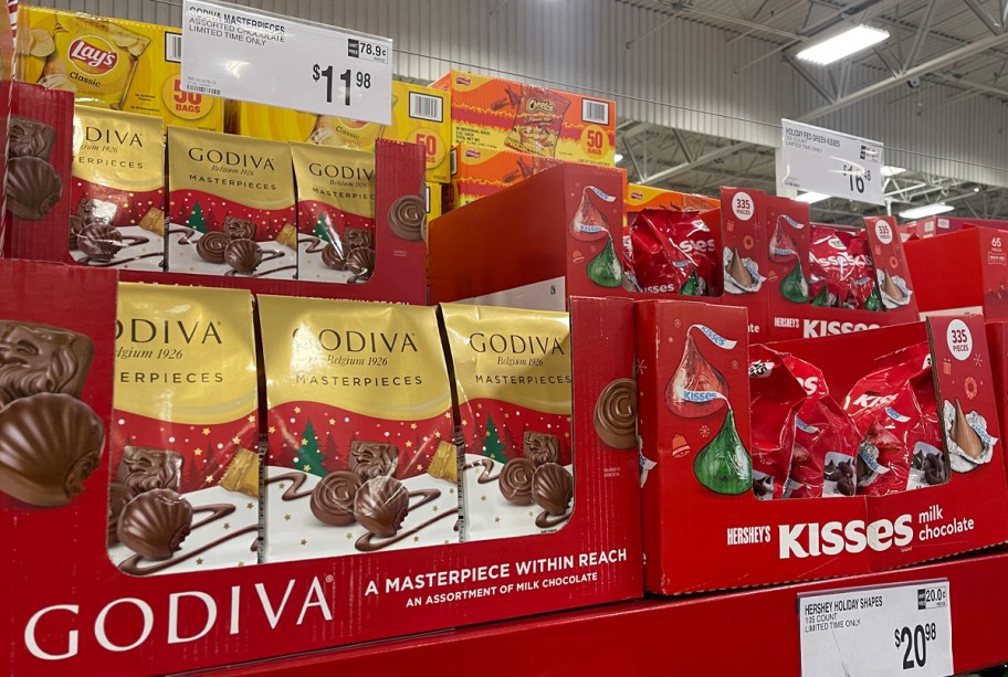 Godiva Masterpieces Assorted Chocolate and Hershey's Holiday Red and Green Kisses