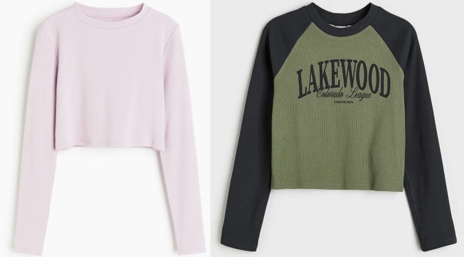 light purple and green long sleeve tops