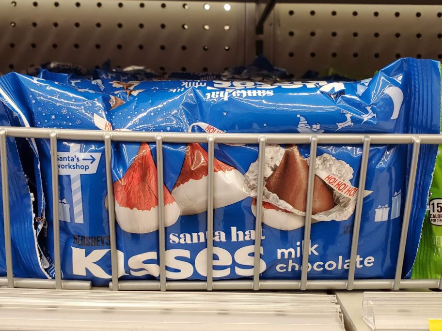 Hershey's Kisses w/ Santa Hat Christmas Candy 10.1oz Bag on shelf in store