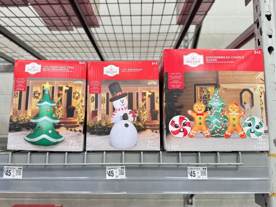 walmart christmas inflatables on shelf in store