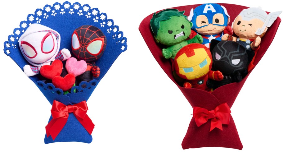 two Marvel Plush Valentine's Bouquets