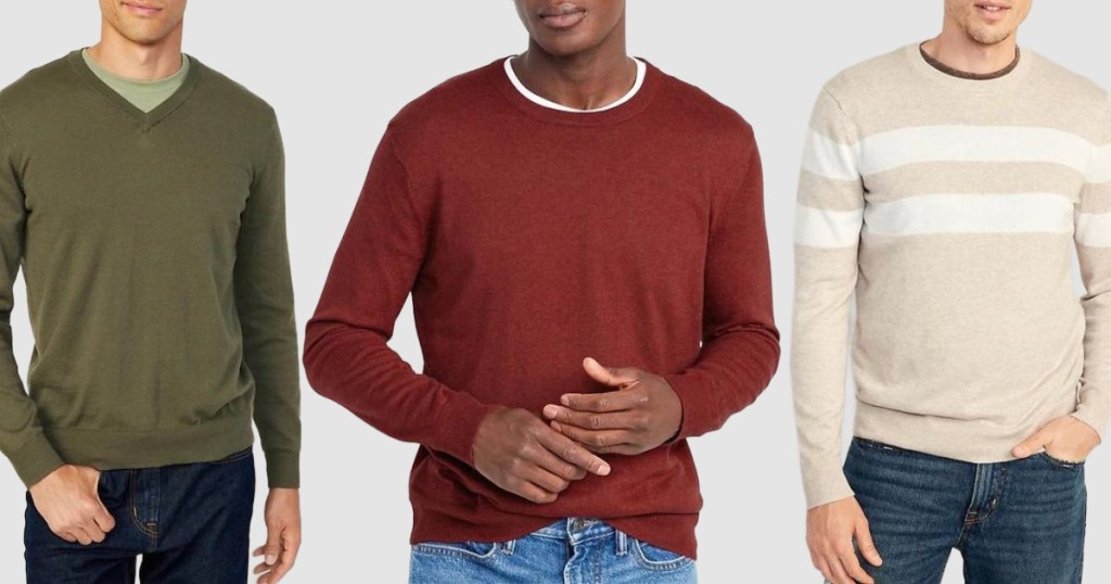 Stock image of three men wearing Old Navy Men's Sweaters