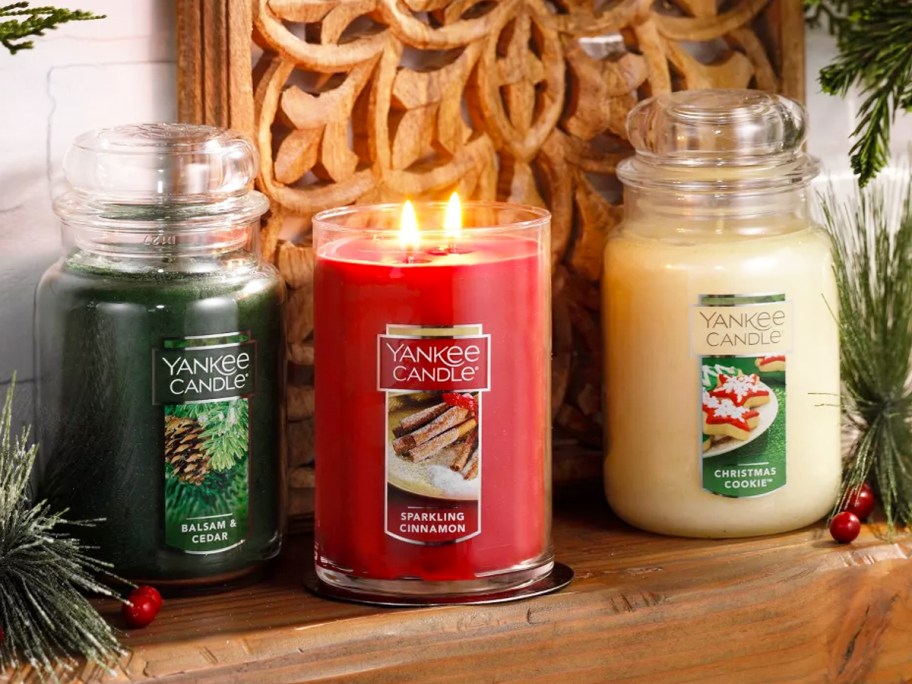 three Christmas large jar Yankee Candles