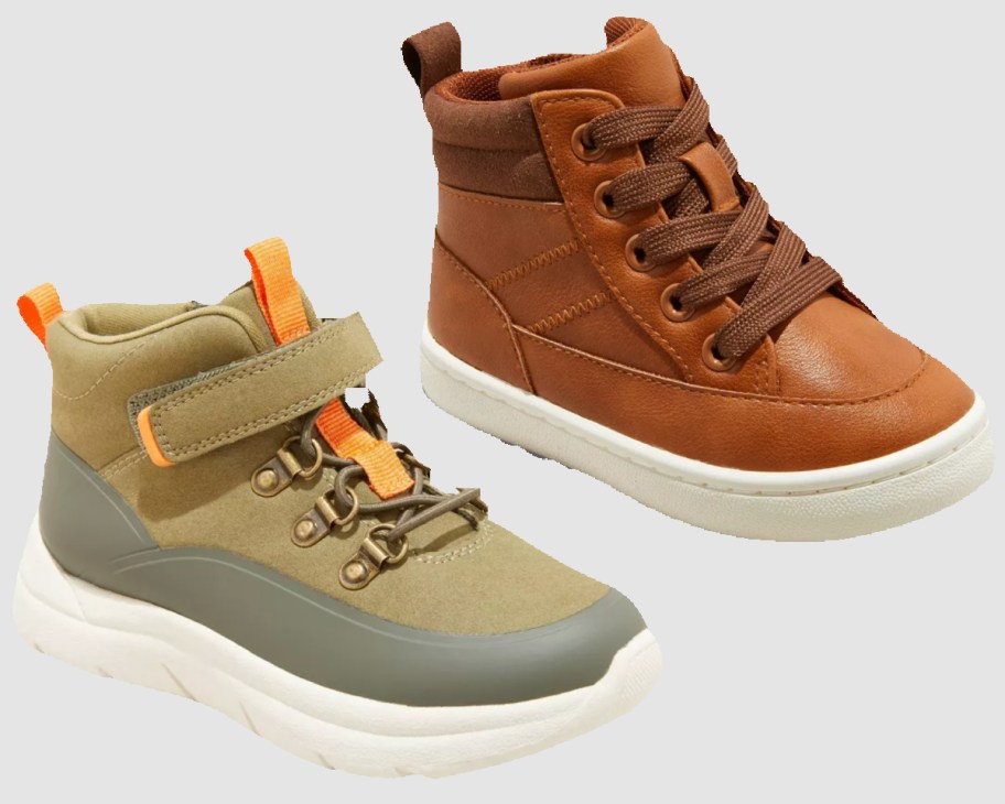 green and brown kids high top sneaker boots