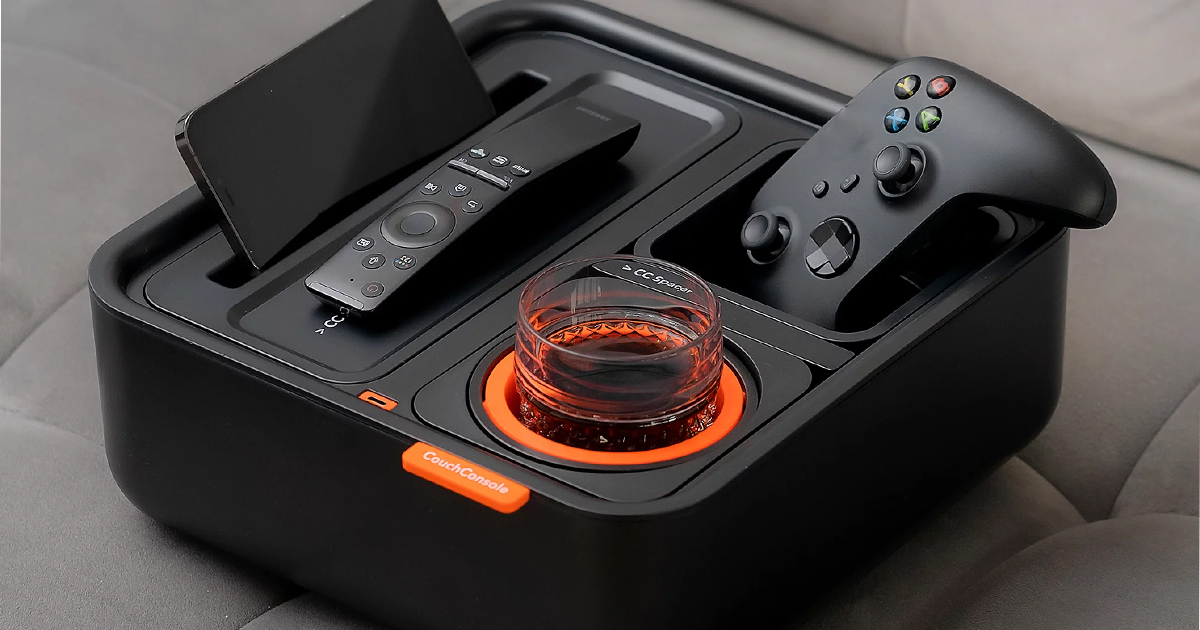 Couch Caddy Snack Tray & Charging Hub from $45 Shipped (Reg. $70) | Self-Balances Your Drink!