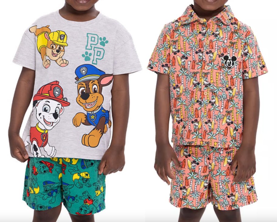 mickey and paw patrol 2 piece shirt and shorts set