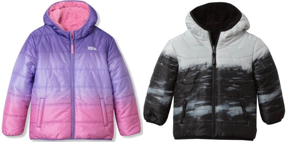 pink and purple and black eddie bauer kids jackets