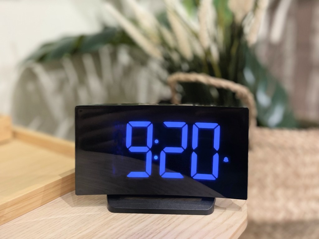 alarm clock with blue numbers