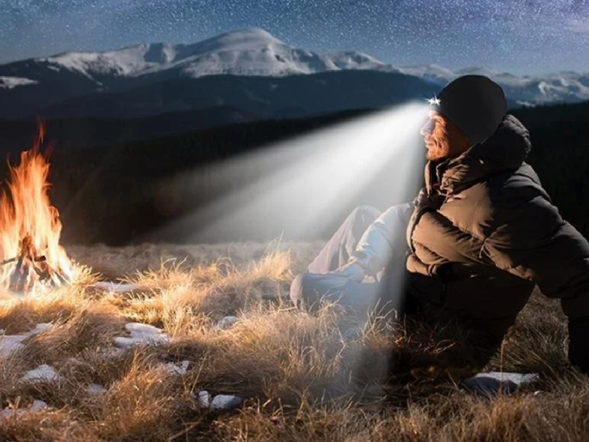 man wearing LED beanie in black