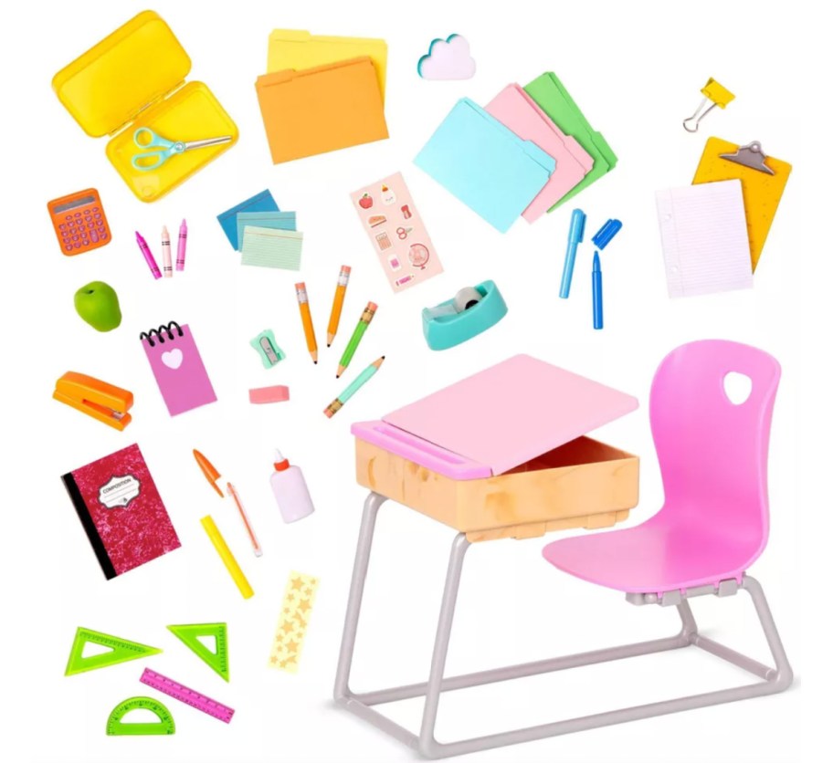 desk and school supplies for dolls