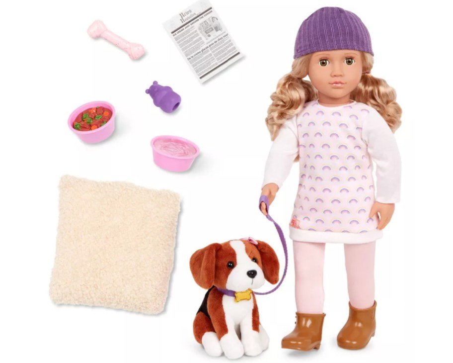 18" doll and dog playset