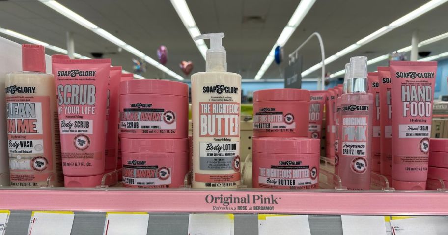 soap and glory products on shelf in store