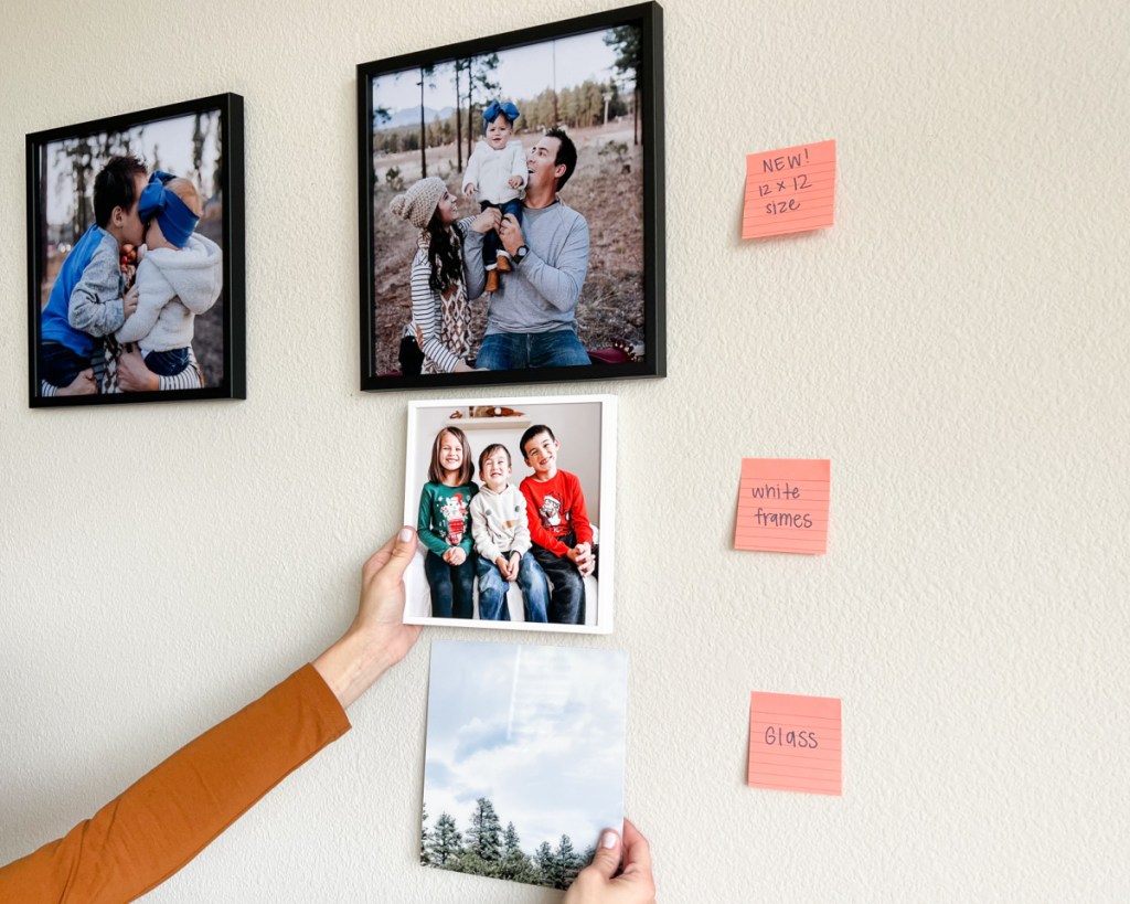 several tilepix on walls next to sticky notes