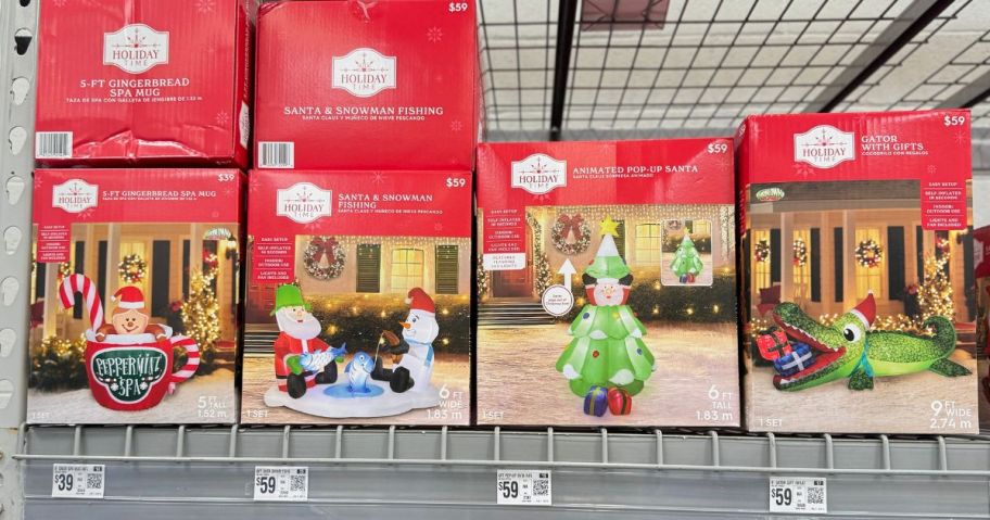 walmart christmas inflatables on shelf in store