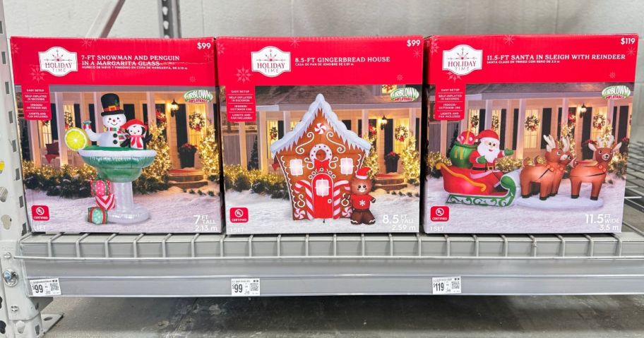 walmart christmas inflatables on shelf in store