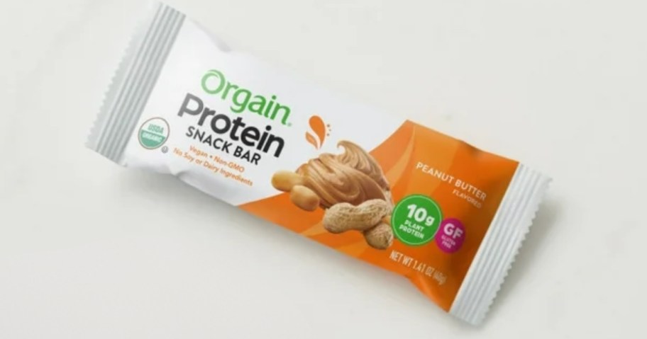 Orgain Organic Vegan Protein Bar on a counter