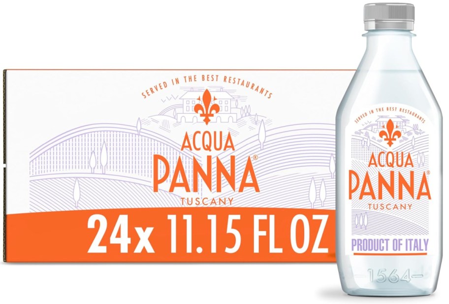 large case of Acqua Panna Natural Spring Water