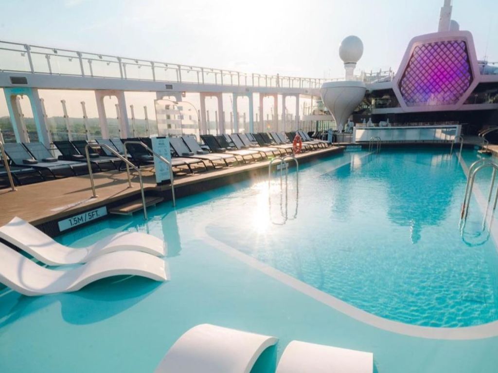 The view of a pool on a Celebrity Cruise lines ship