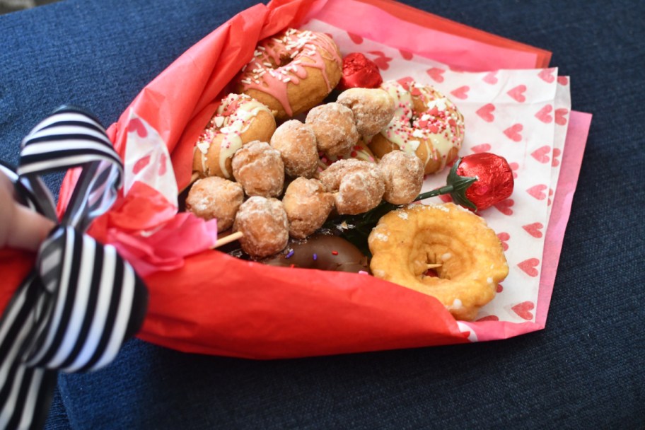 A DIY Donut Bouquet Edible Gift for Valentine's Day