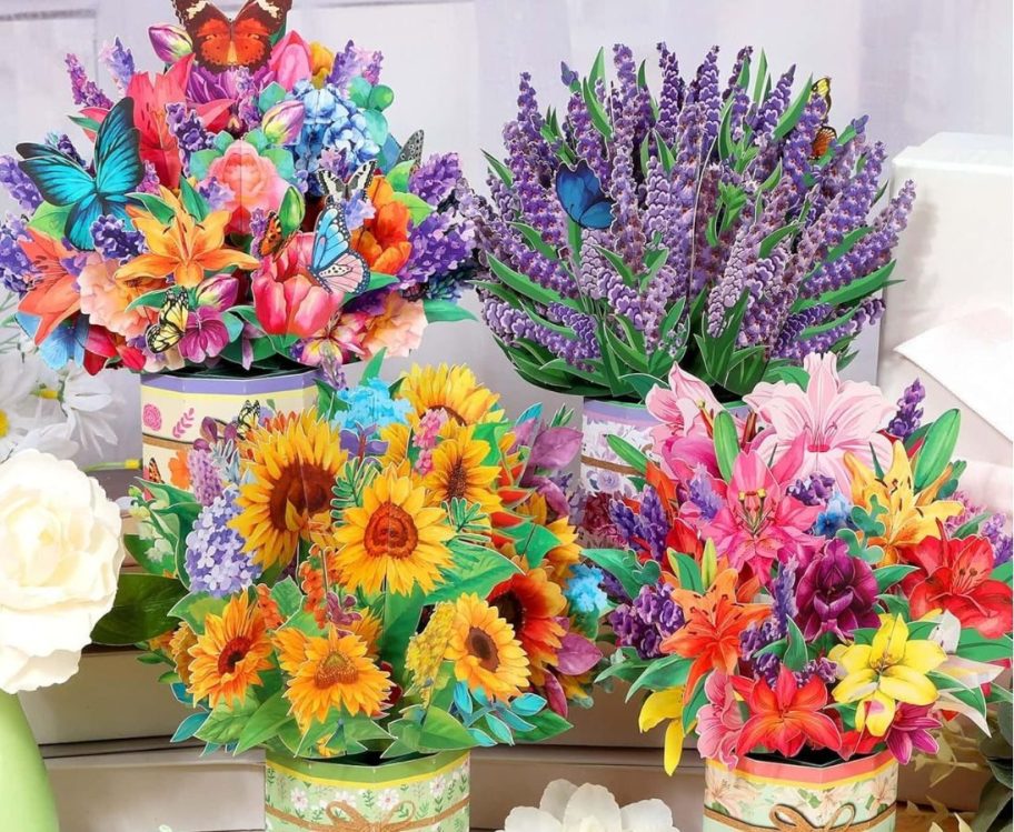 4 different pop-up flower cards