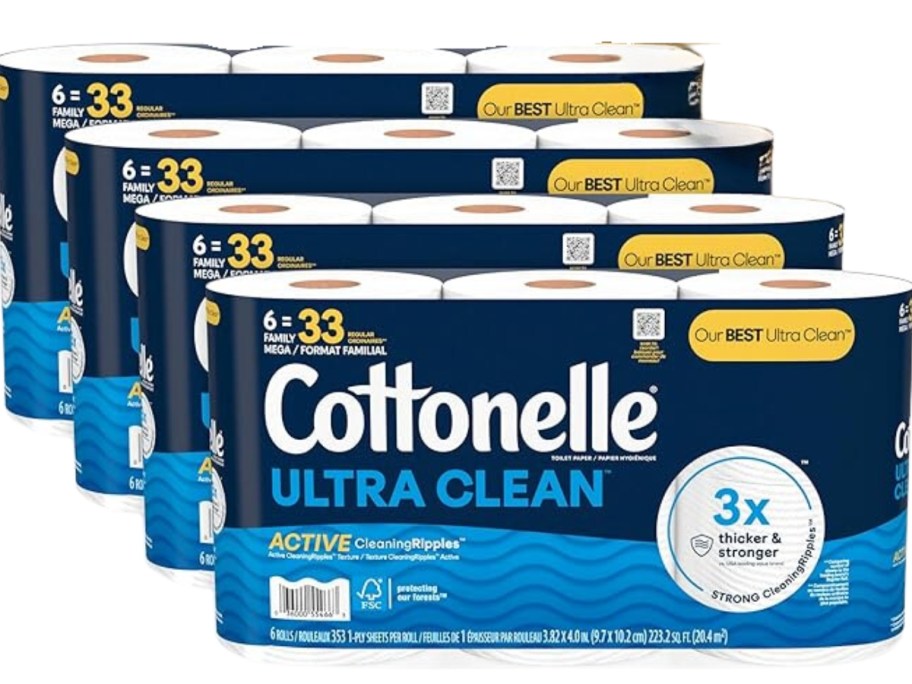 4 packs of Cottonelle Ultra Clean Toilet Paper