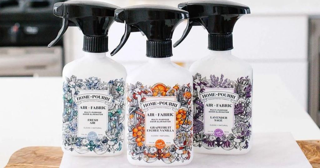 3 bottles of Home-Pourri Air + Fabric in a bathroom