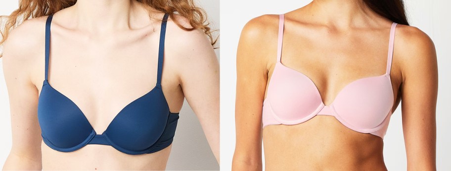 women in blue and pink bras