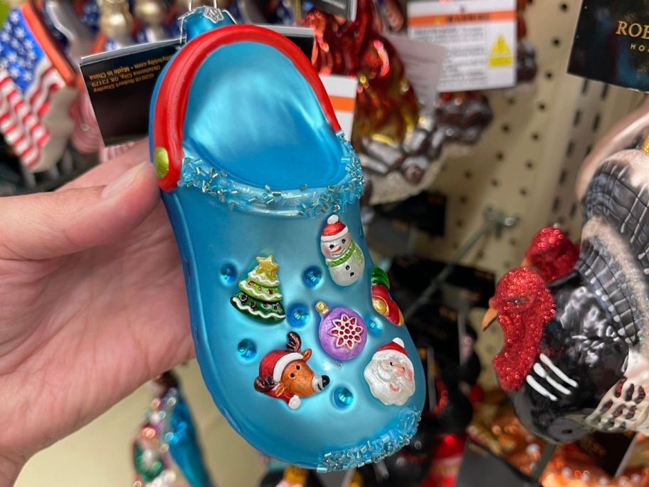 Robert Stanley Home Collection Blue Clog w/ Charms Ornament in hand