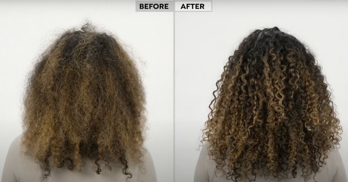 Side by side onlineparison of a woman with curls that used Tweak'd by Nature Haircare