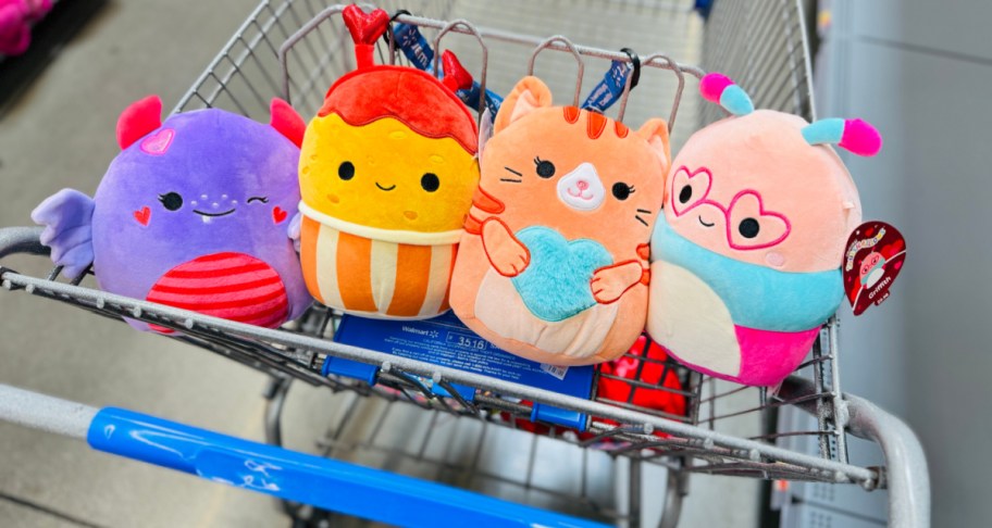 Valentine's Day Squishmallows in a Walmart cart