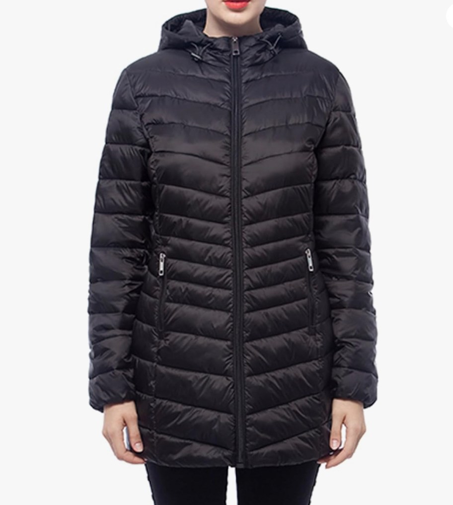 stock photo of black packable puffer jacket