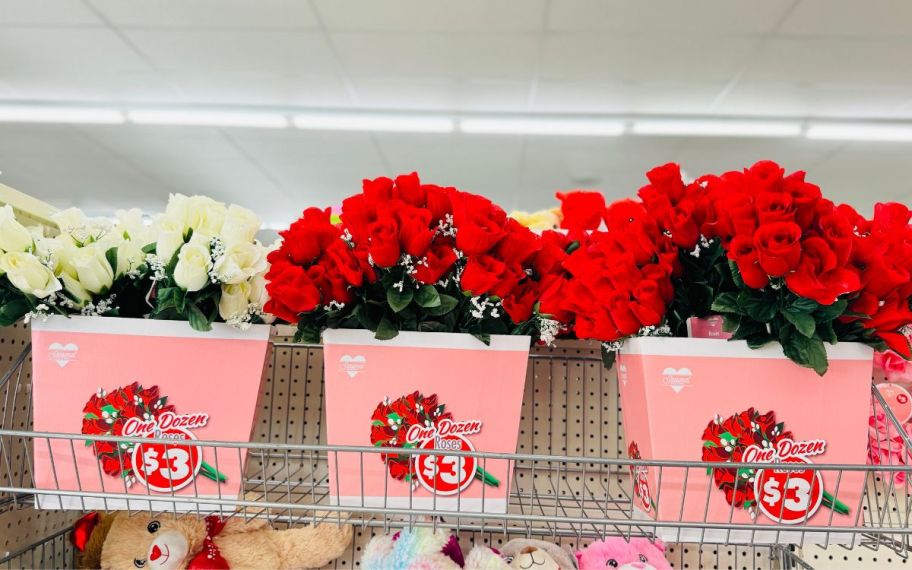 3 displays of valentines artificial rose bouquets