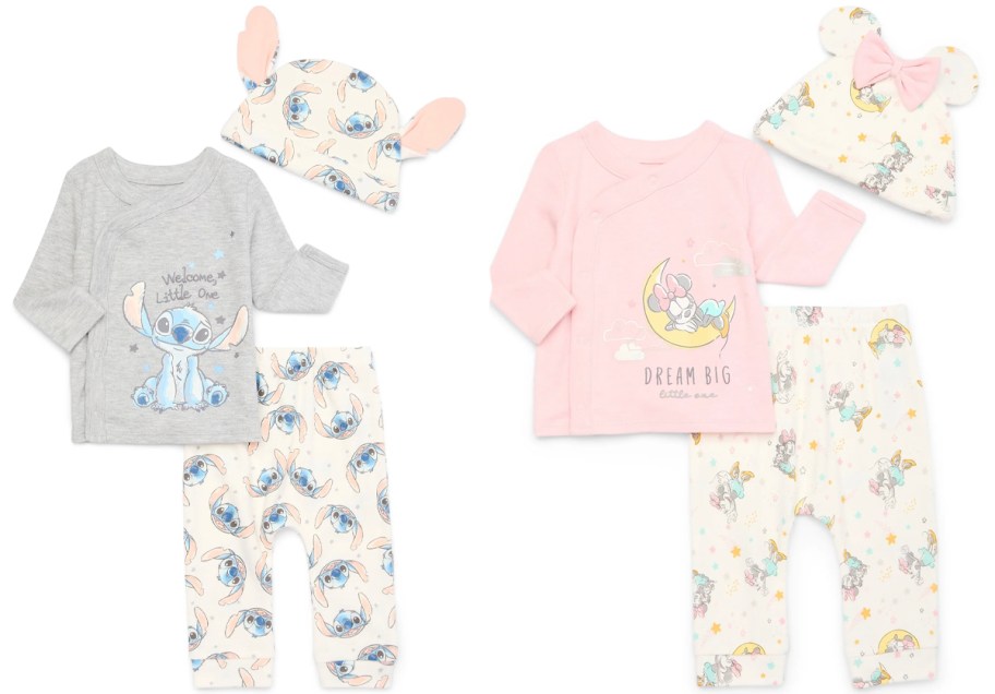 two 3 piece disney baby outfit sets