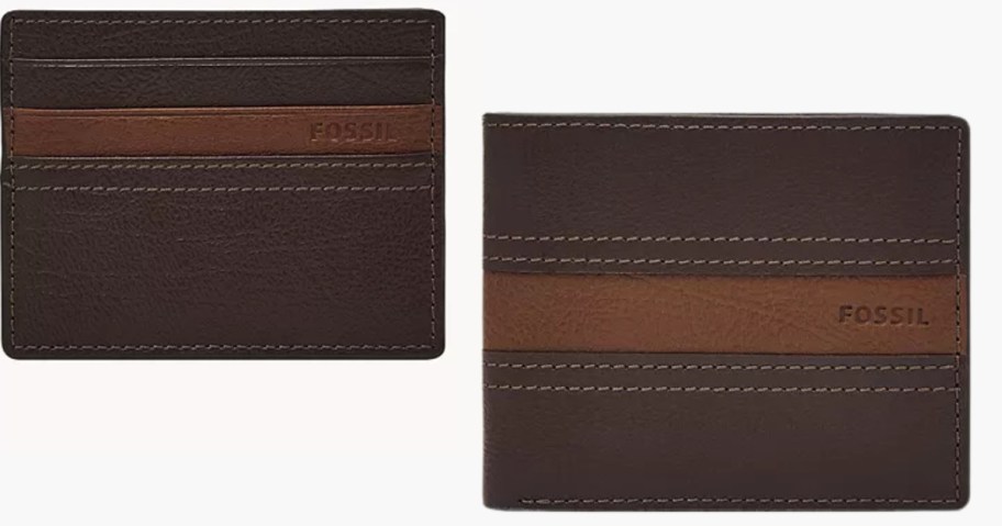 Fossil black and brown leather card case and wallet