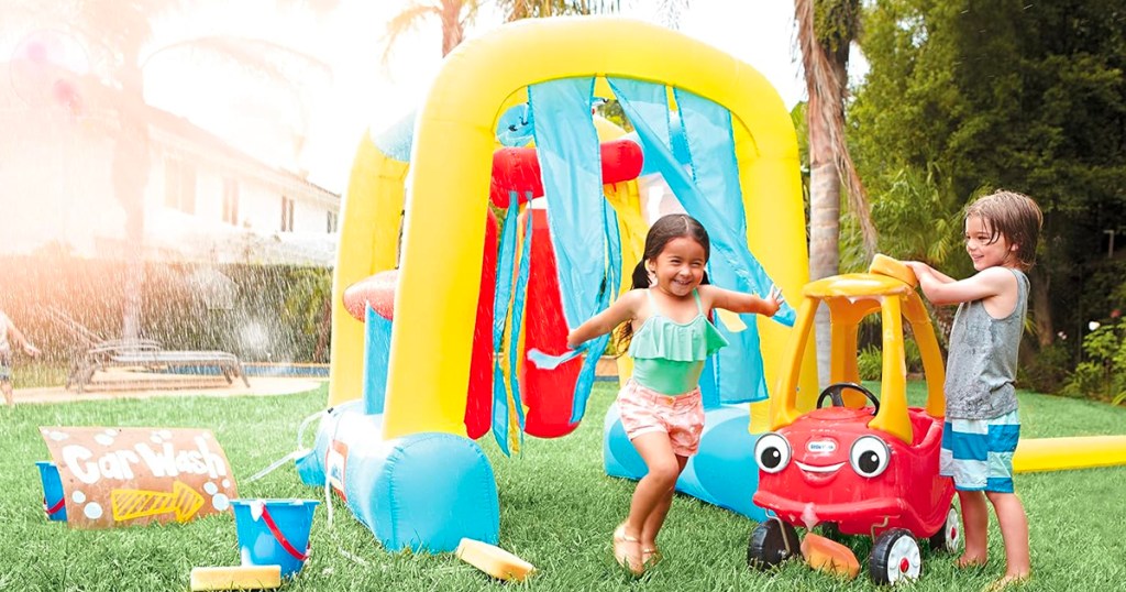 little tikes carwash blow up with kids playing 