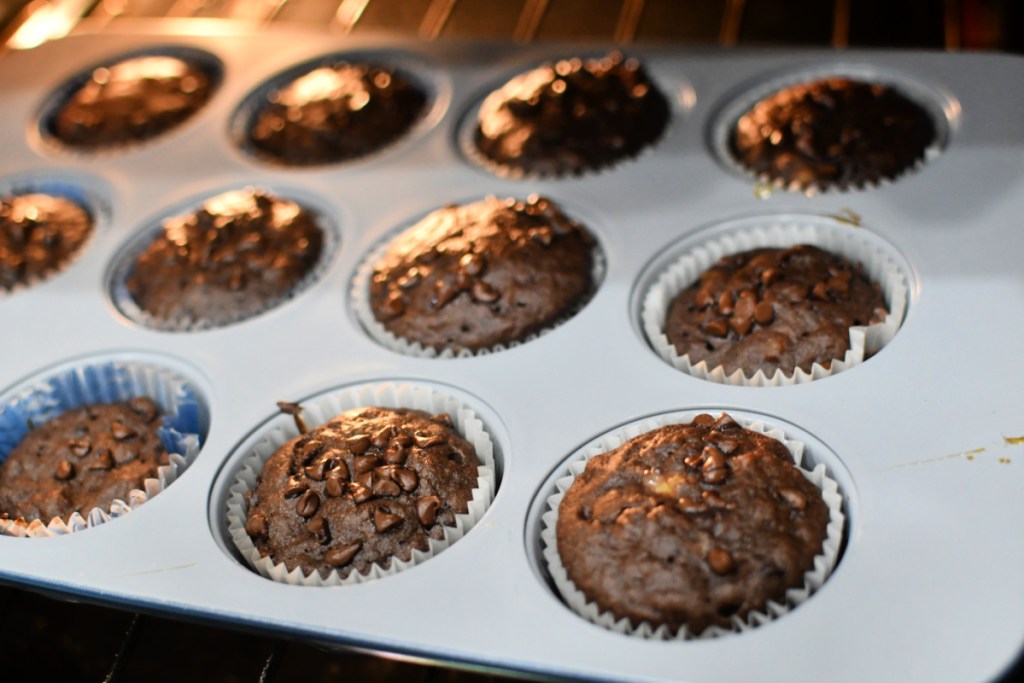 muffins in the oven after baking